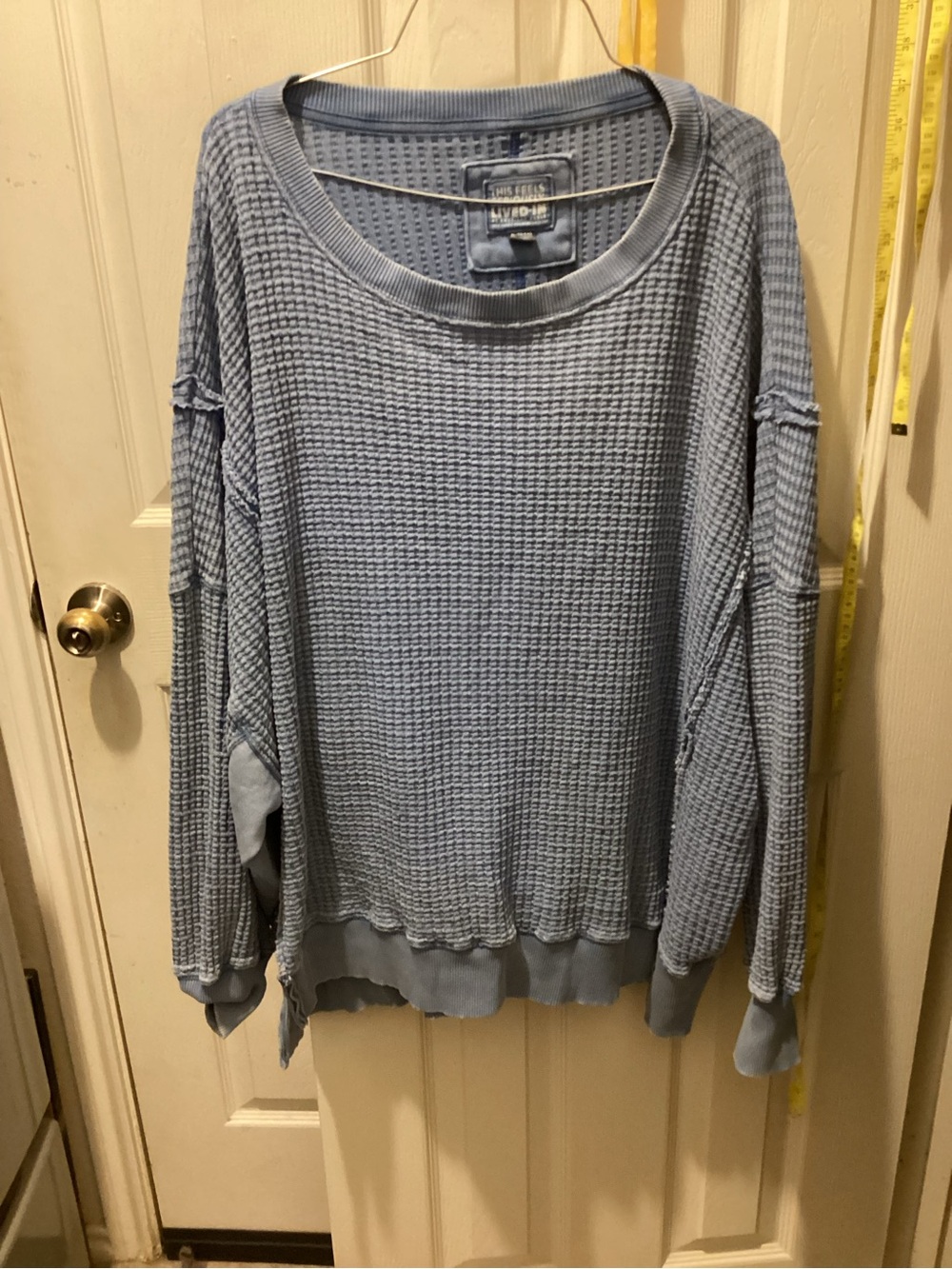 American Eagle Outfitters Light Blue Waffle-Knit Scoop Neck Sweater